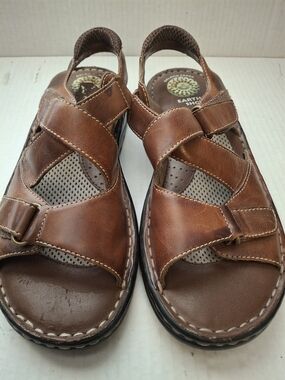 Earth Shoe Men's Brown Leather Fisherman Sandals - Comfortable Casual Slip-On